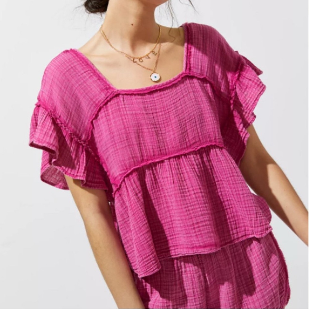 Daily Practice Gauzy Pink Ruffled‎ Women's Top size XS
